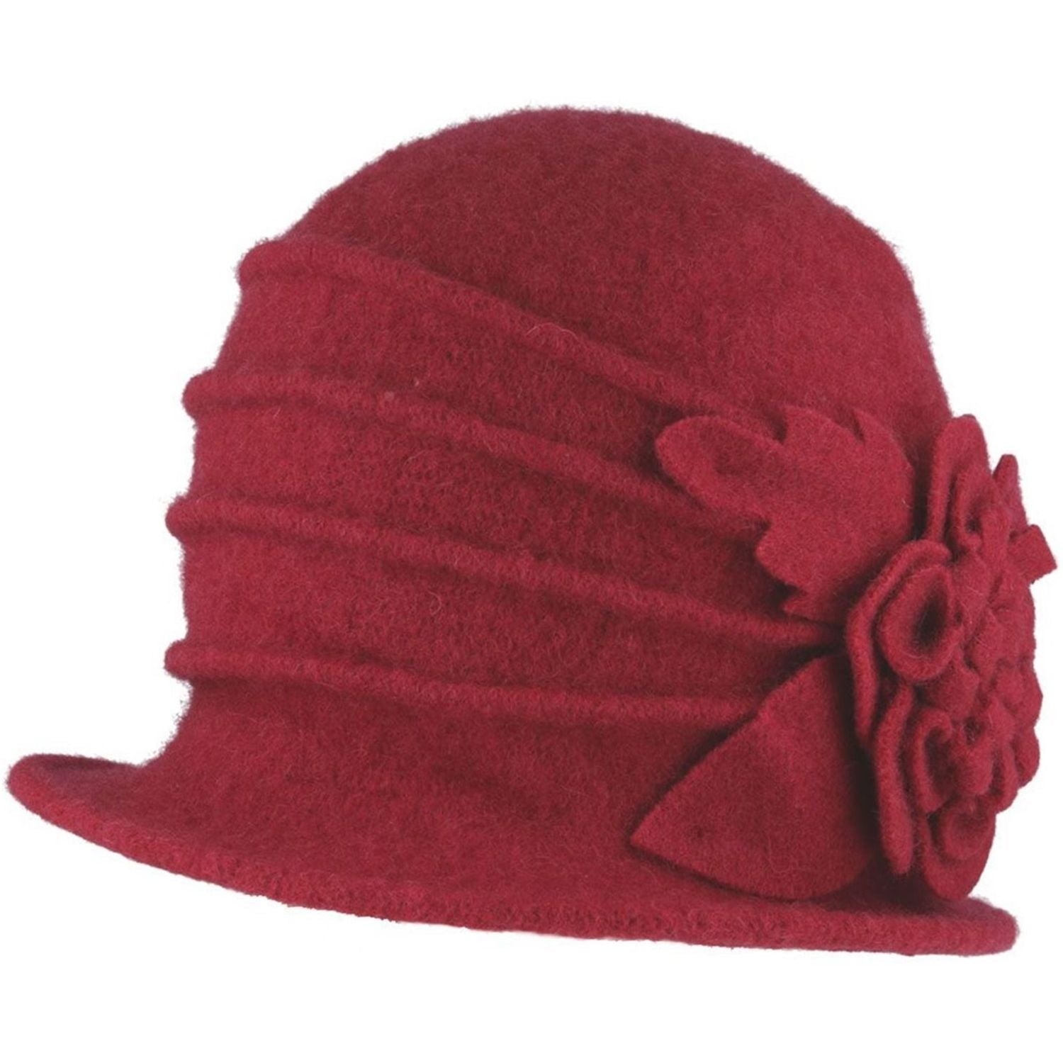 Cloche Hat, Wine Red, Wool, Front View