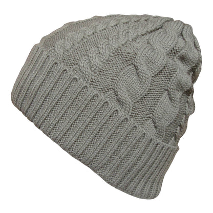 Beanie Hat, Stone, Beige, Cuffed, Cable Knit