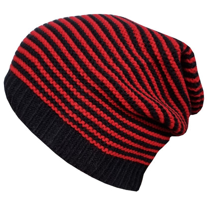 Beanie Hat, Red and Black, Striped