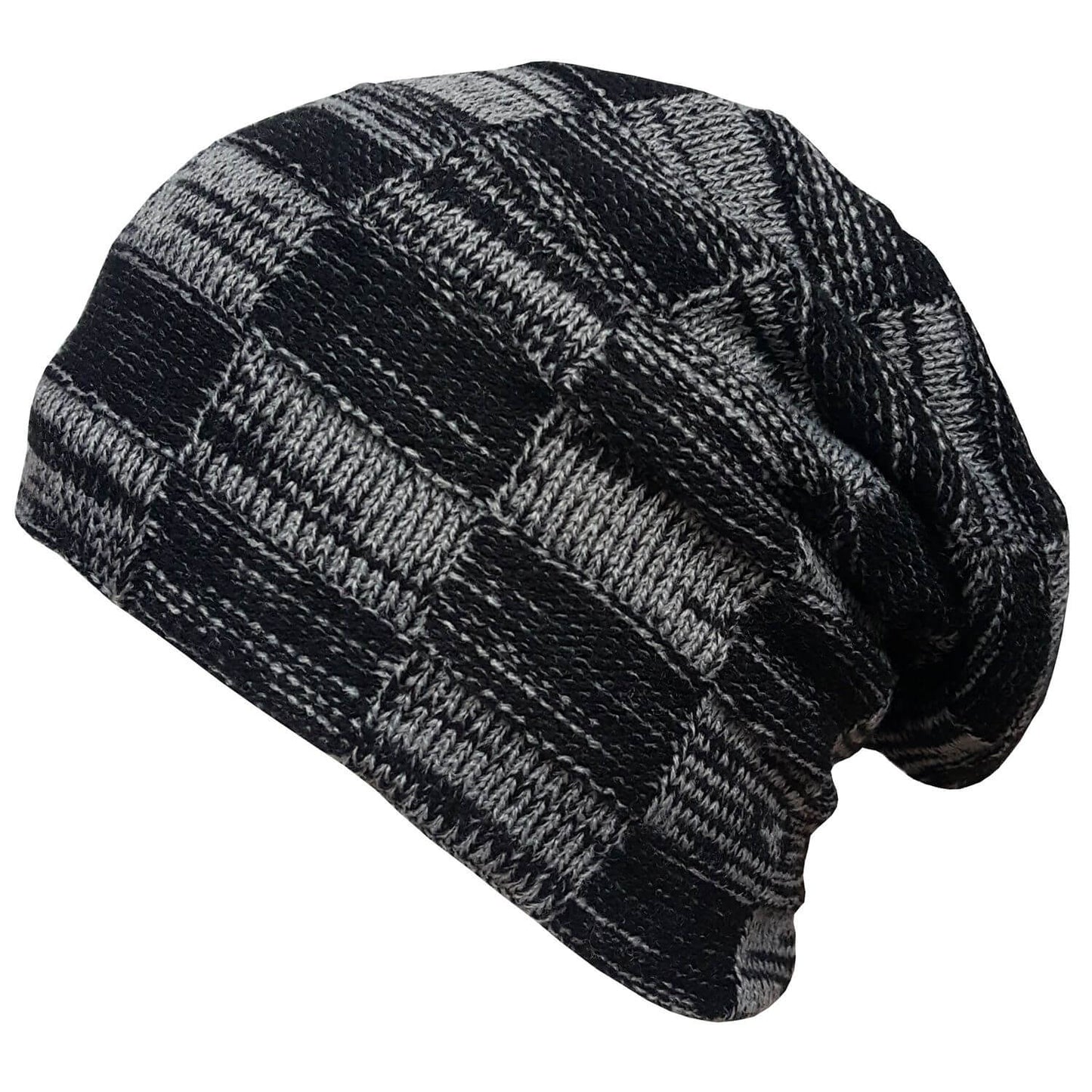 Beanie Hat, Grey, Chequered, Slouch