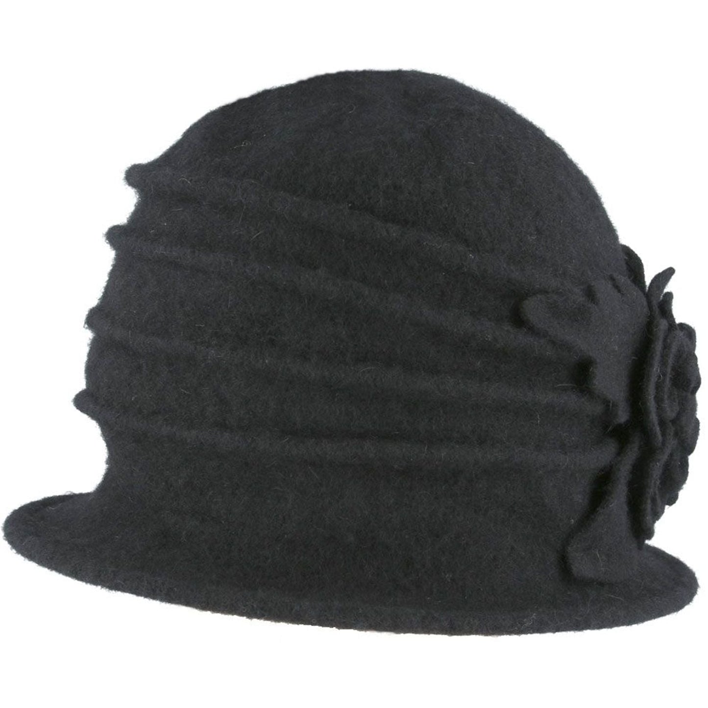 Cloche Hat, Black, Wool, Front View