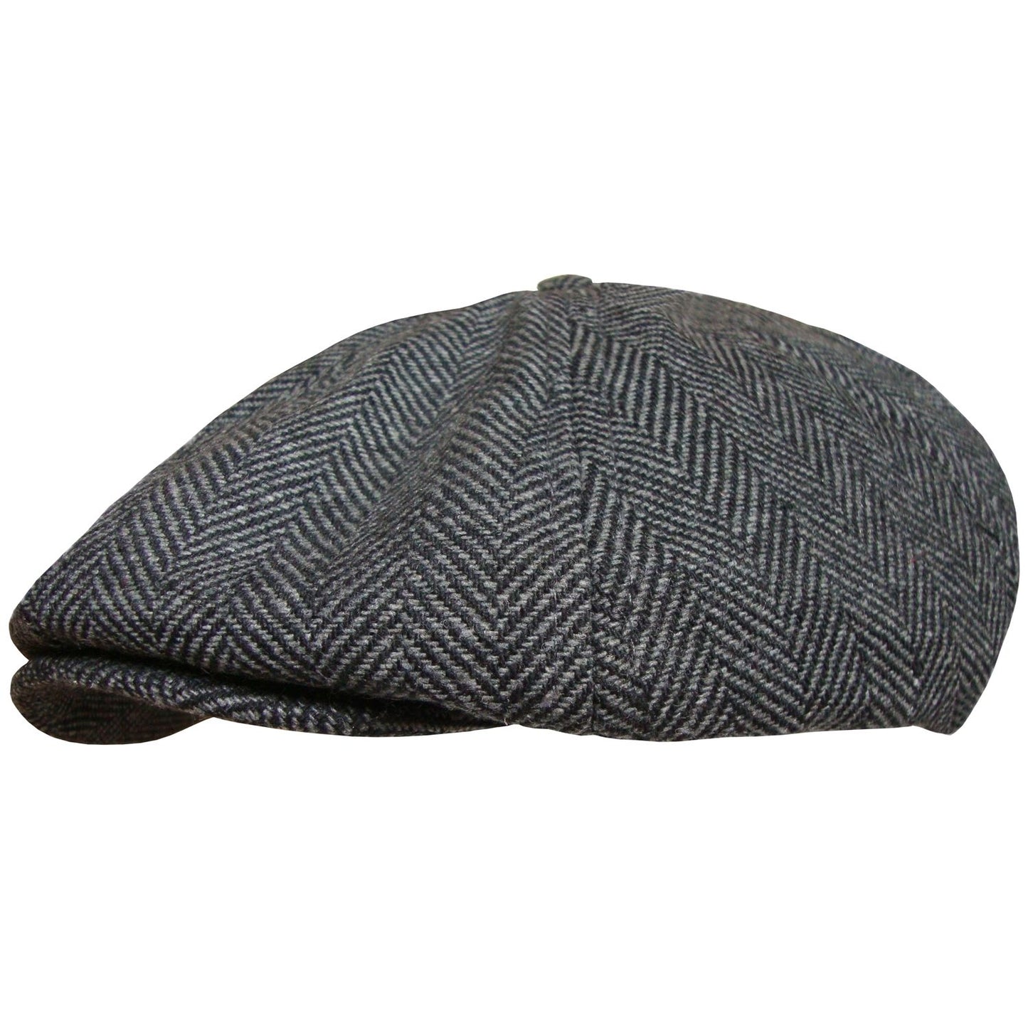 newsboy Cap, Grey, Herringbone, Baker Boy, Side View