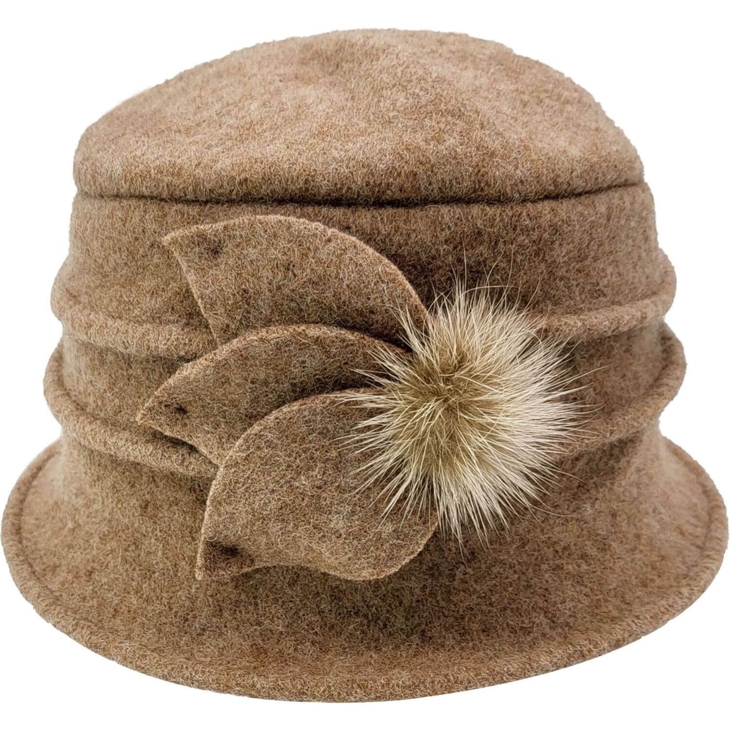 Cloch Hat, Beige, Wool, Petal Decoration