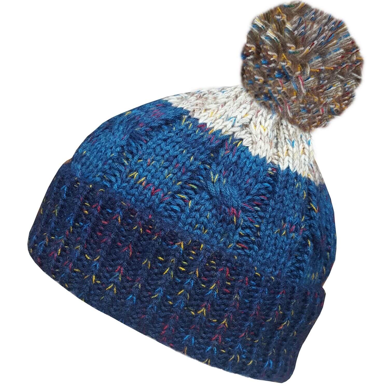 Beanie Hat, Blue, Cuffed, Pom Pom