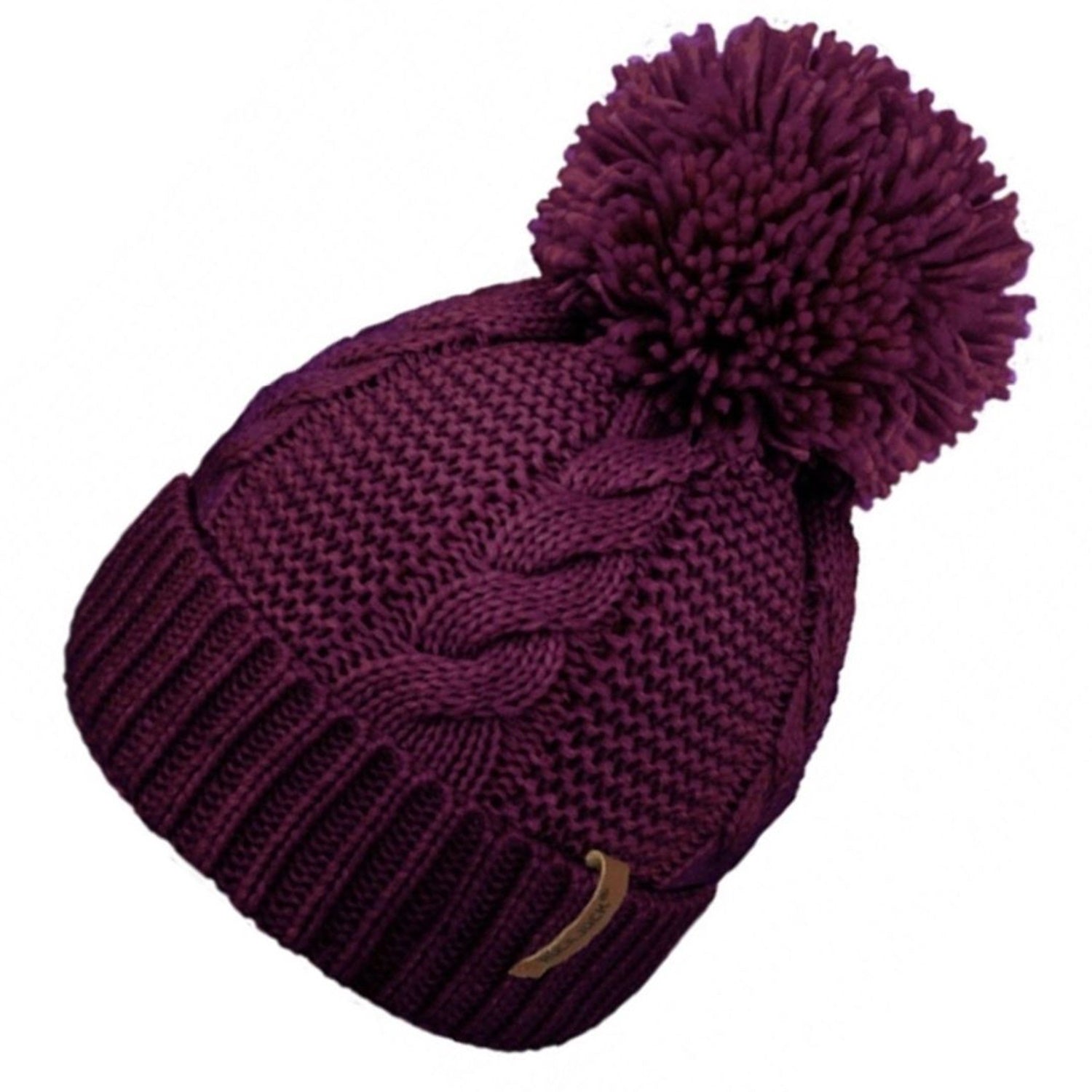 Beanie Hat, Maroon, Cable Knit, Pom Pom