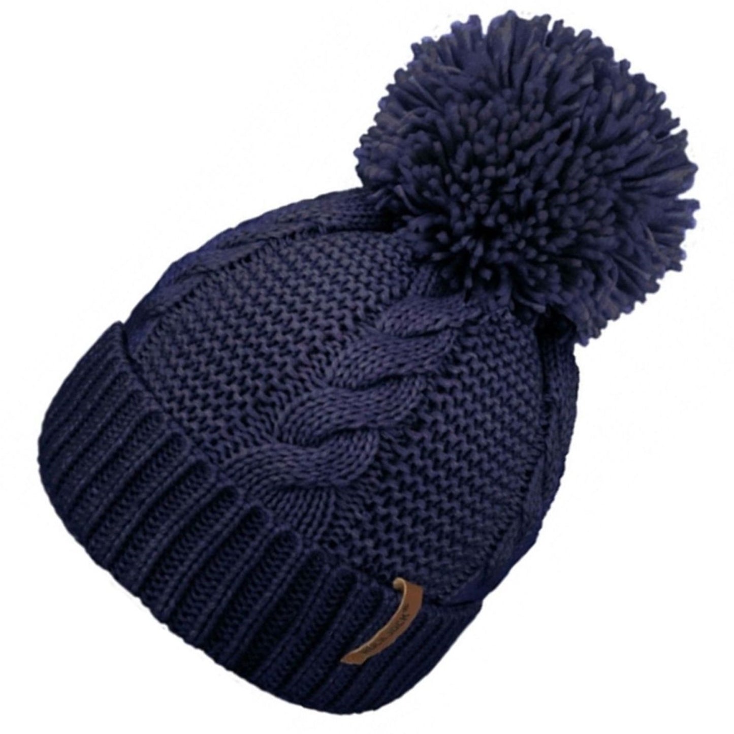 Beanie Hat, Navy Blue, Cable Knit, Pom Pom