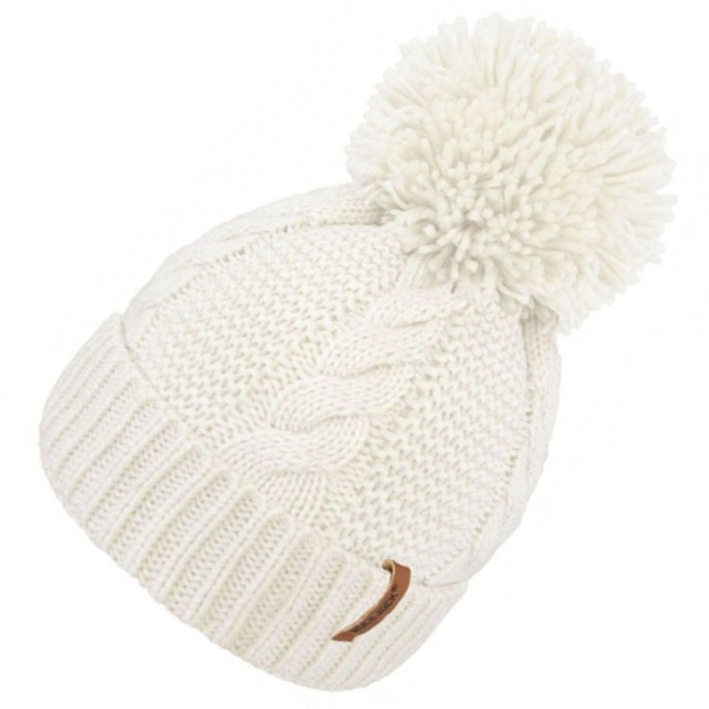 Beanie Hat, White, Cable Knit, Pom Pom