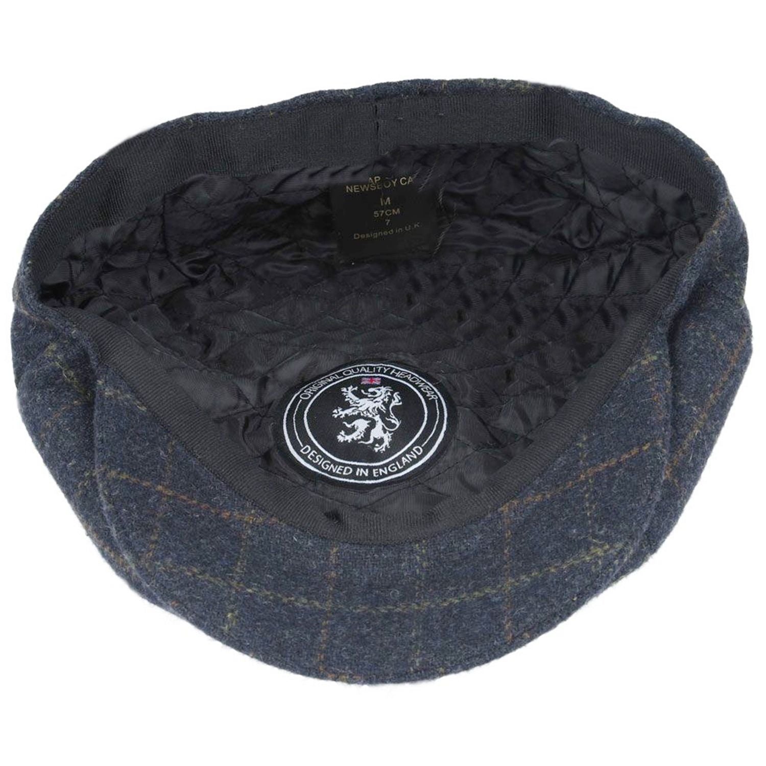 Newsboy Cap, Navy Blue, Check, Lining View