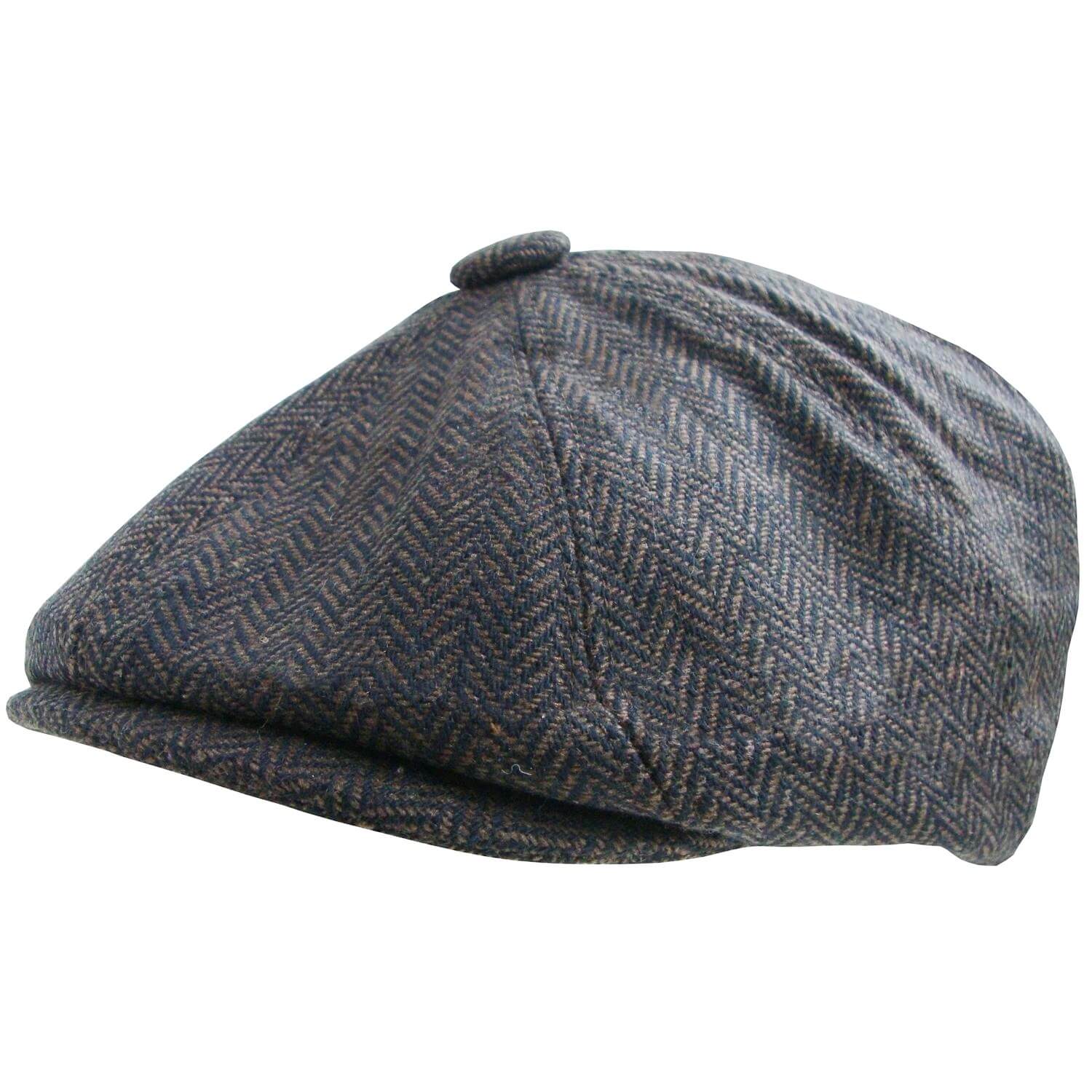 Newsboy Cap, Brown, Herringbone, Side View