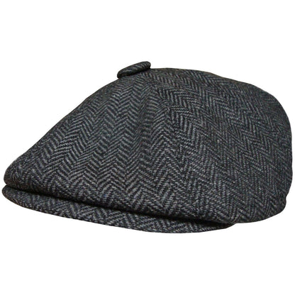 Newsboy Cap, Grey, Herringbone, Side View