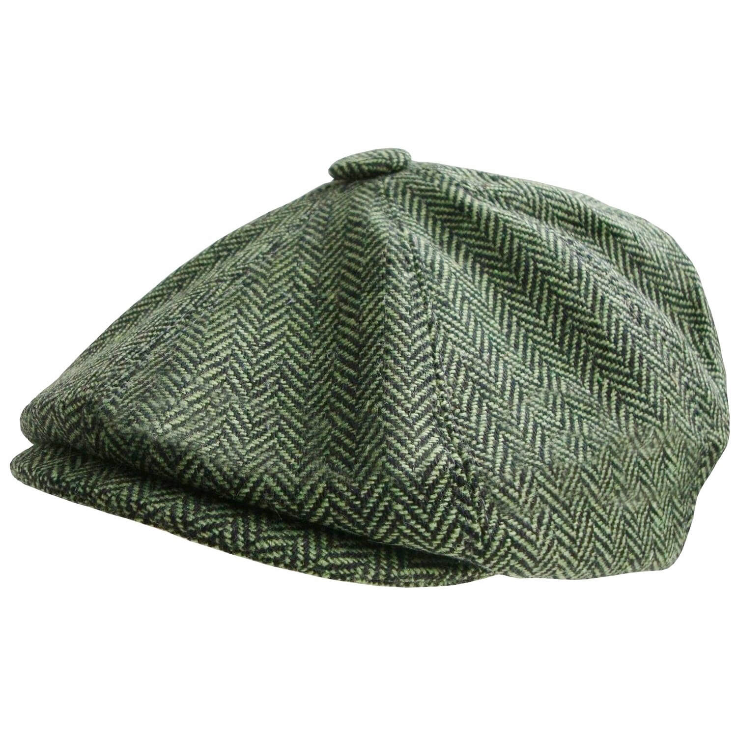 Newsboy Cap, Green, Herringbone, Side View