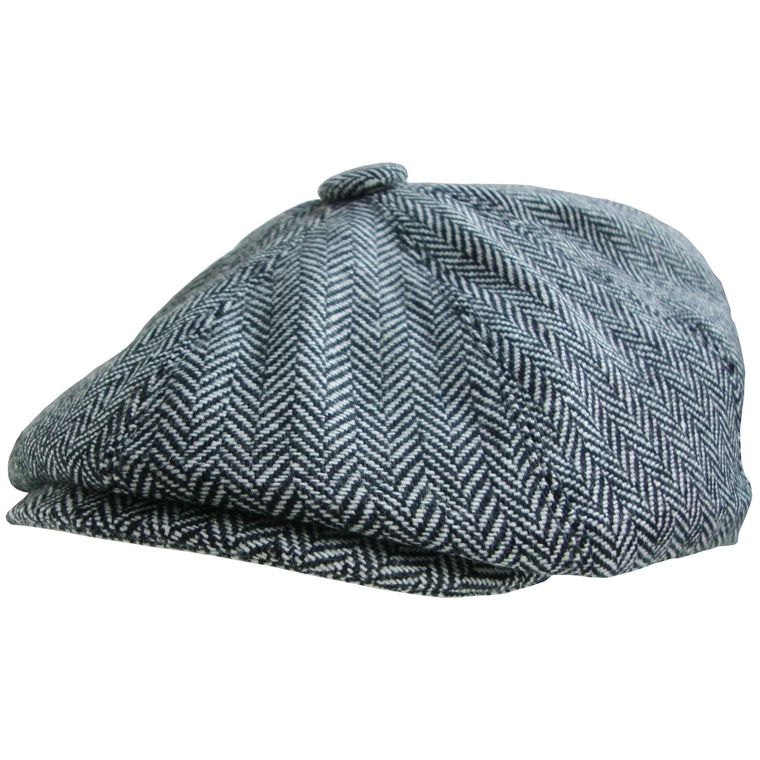 Newsboy Cap, Black and White, Herringbone, Side View