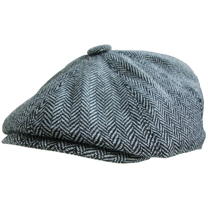 Newsboy Cap, Black and White, Herringbone, Side View