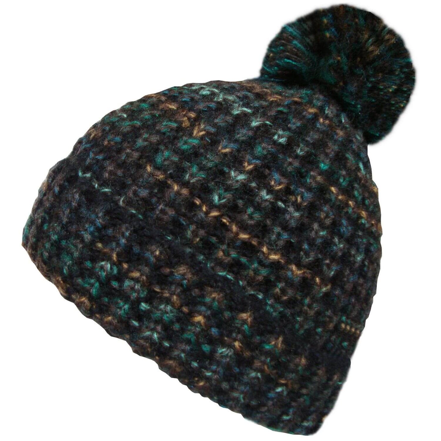 Beanie Hat, Black and Green, Pom Pom