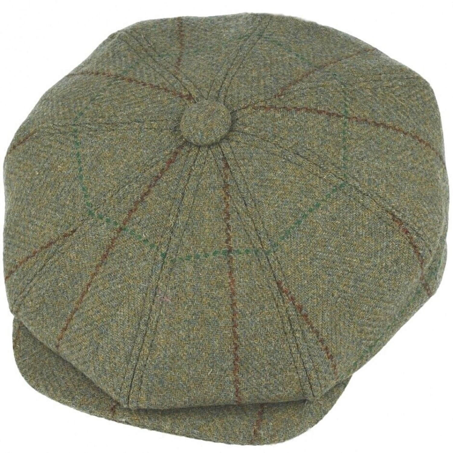 Newsboy Cap, Green, Derby Tweed, Baker Boy, Top View