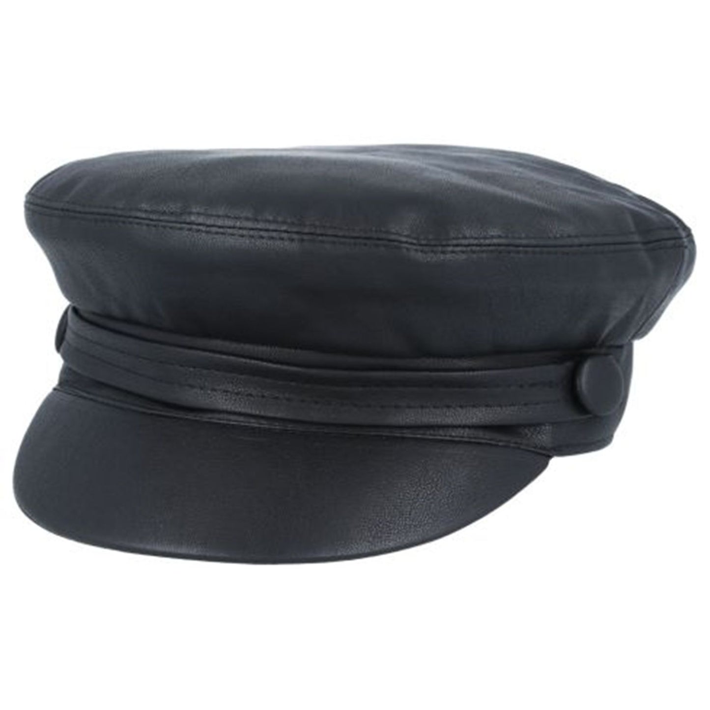 Fiddler Cap, Black, Leather, Fishermans Hat