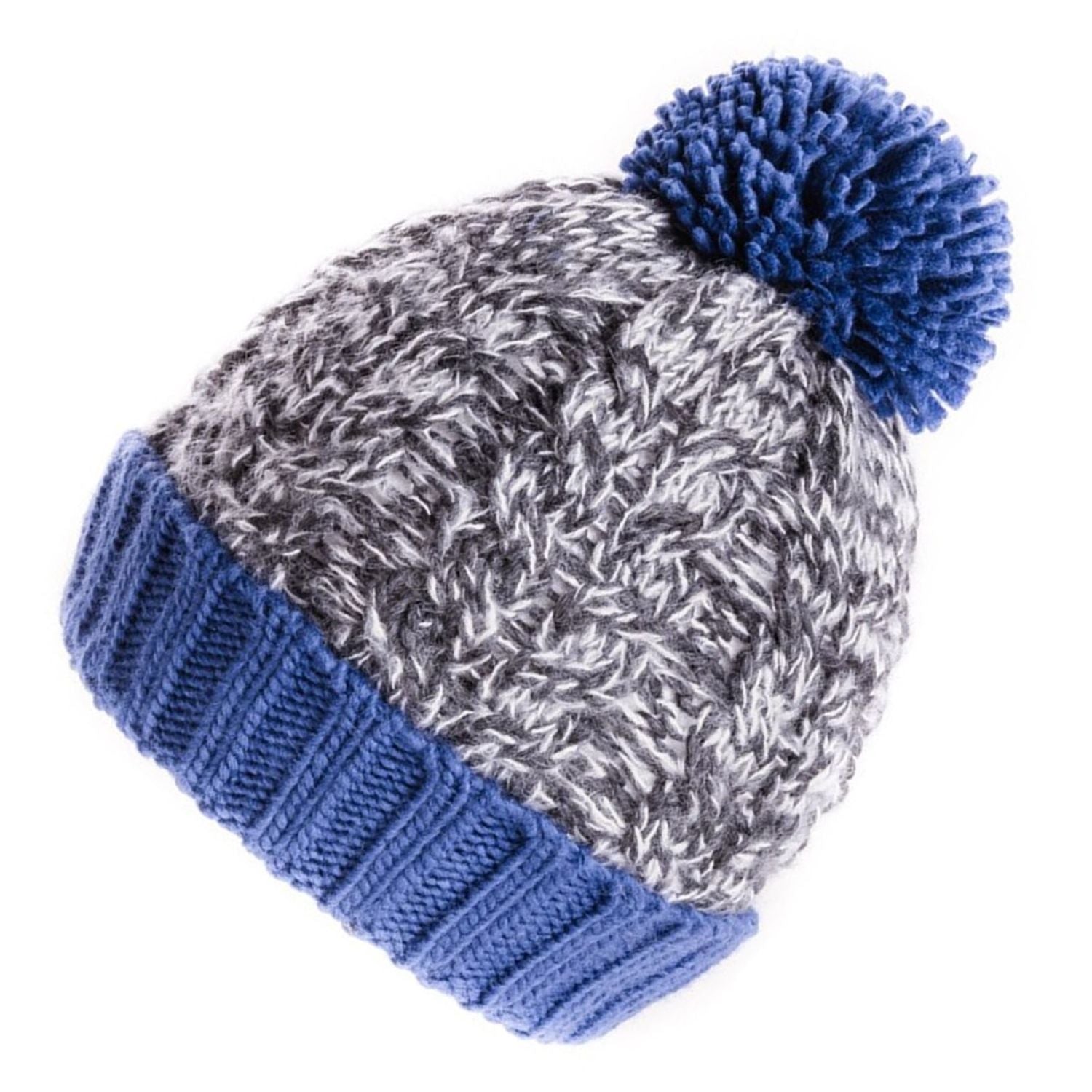 Beanie Hat, Blue, Marl, Pom Pom