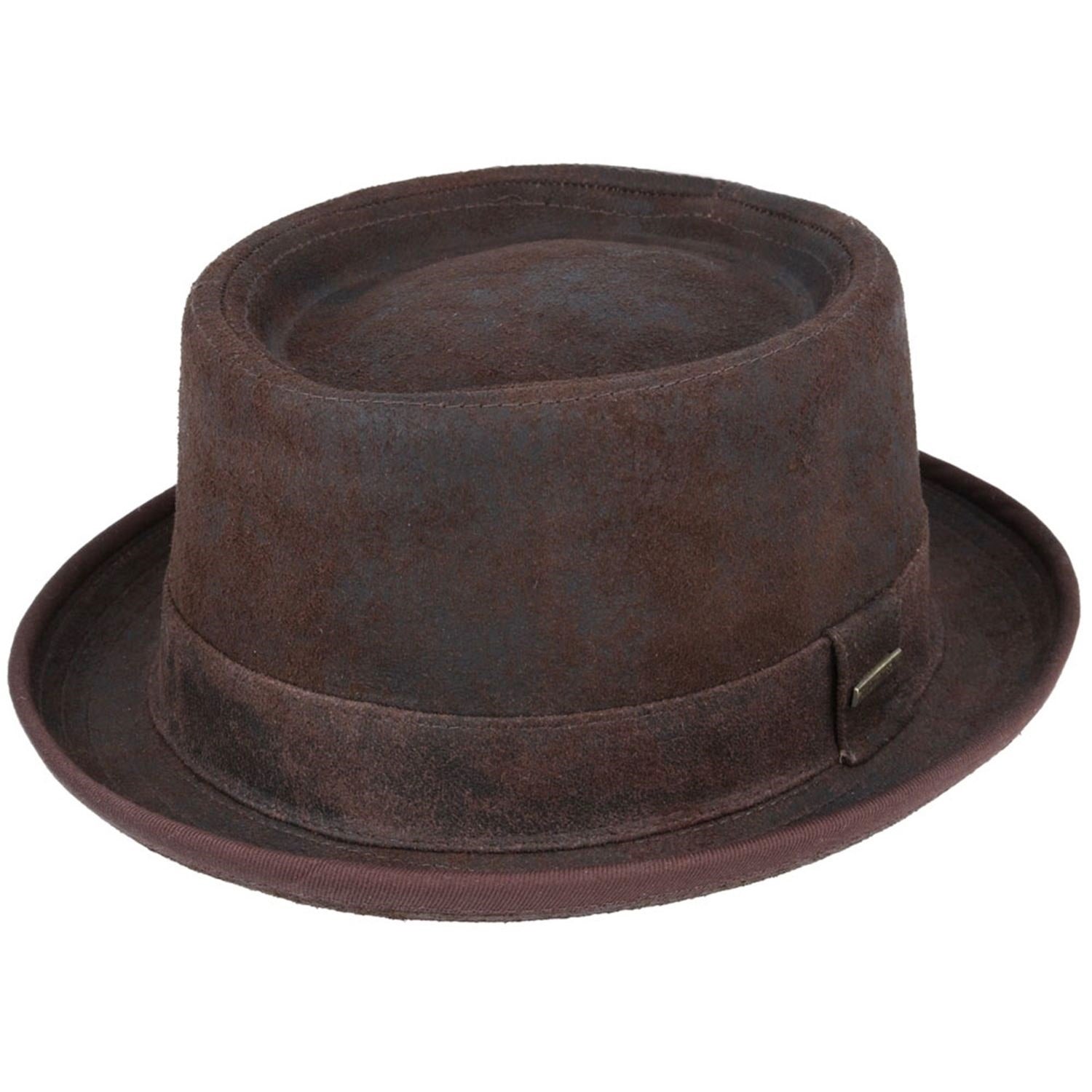 Pork Pie Hat, Brown, Leather, Sheepskin