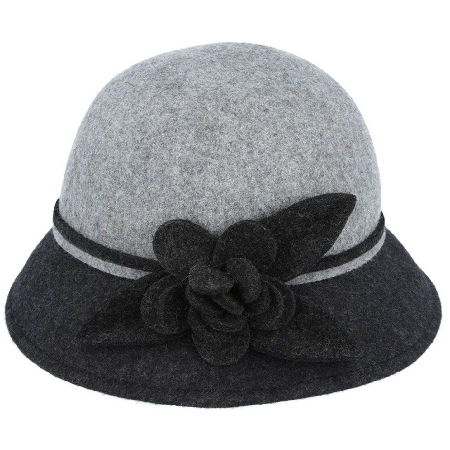 Cloche Hat, Grey / Black, Wool, Bucket