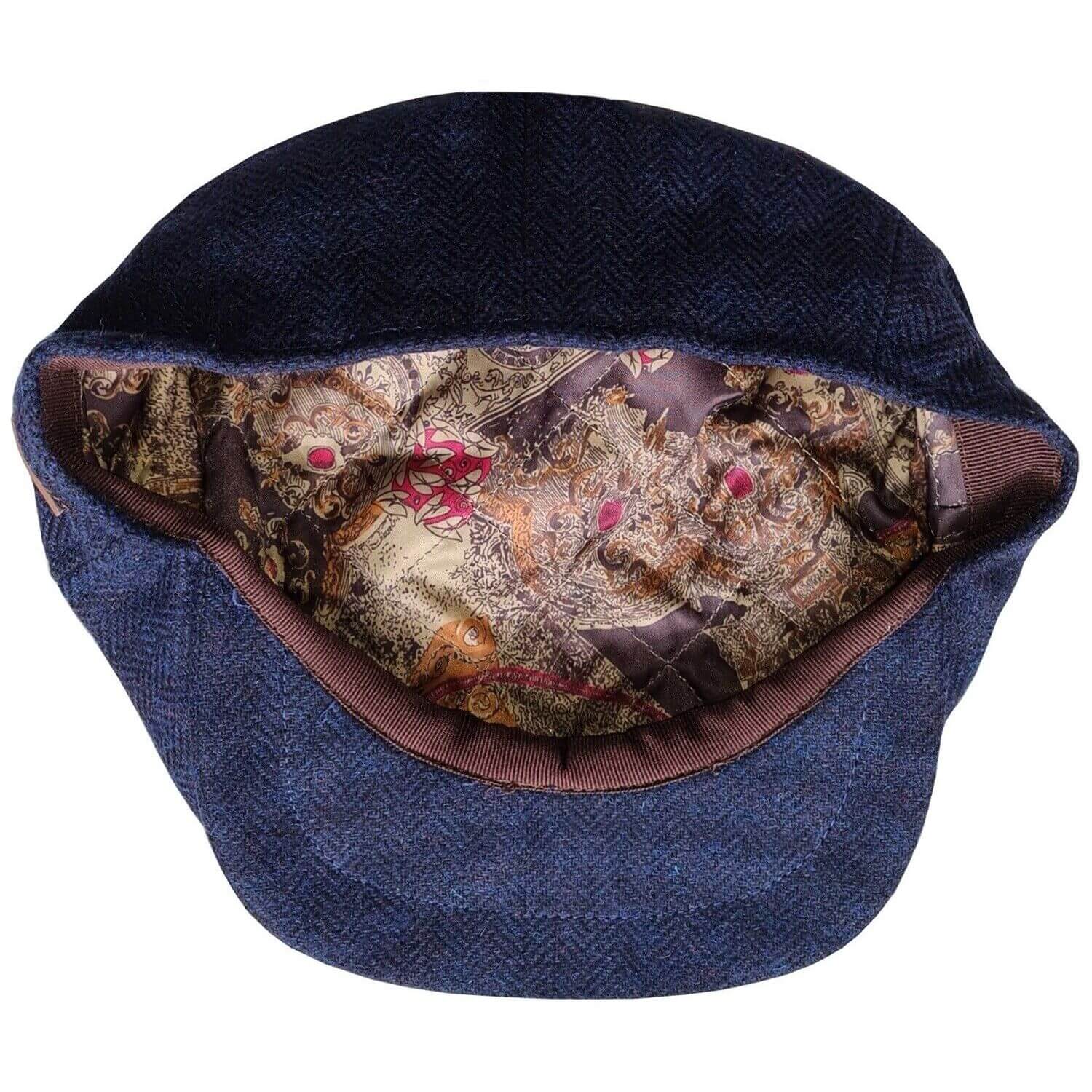 Newsboy Cap, Navy Blue, Herringbone, Lining View