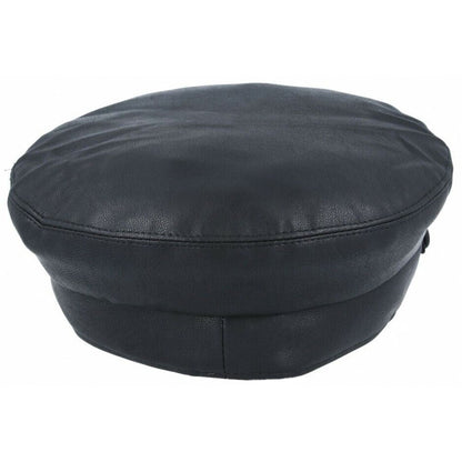 Fiddler Cap, Black, Leather, Fishermans Hat. Rear View