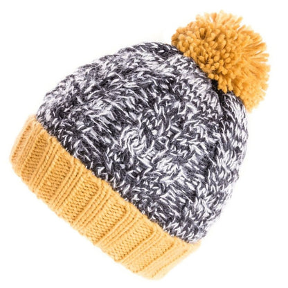 Beanie Hat, Yellow, Marl, Pom Pom