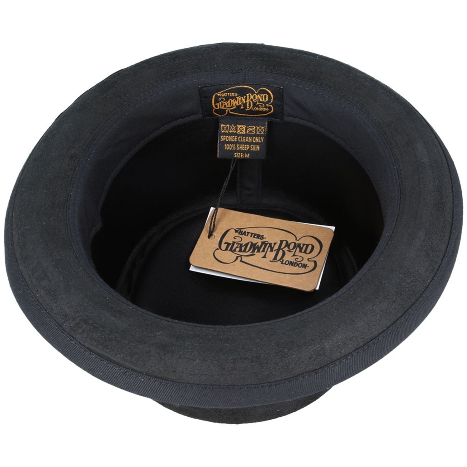 Pork Pie Hat, Black, Leather, Sheepskin, Lining View