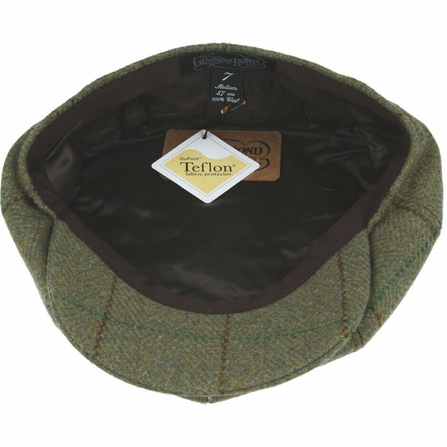 Newsboy Cap, Green, Derby Tweed, Baker Boy, Lining View