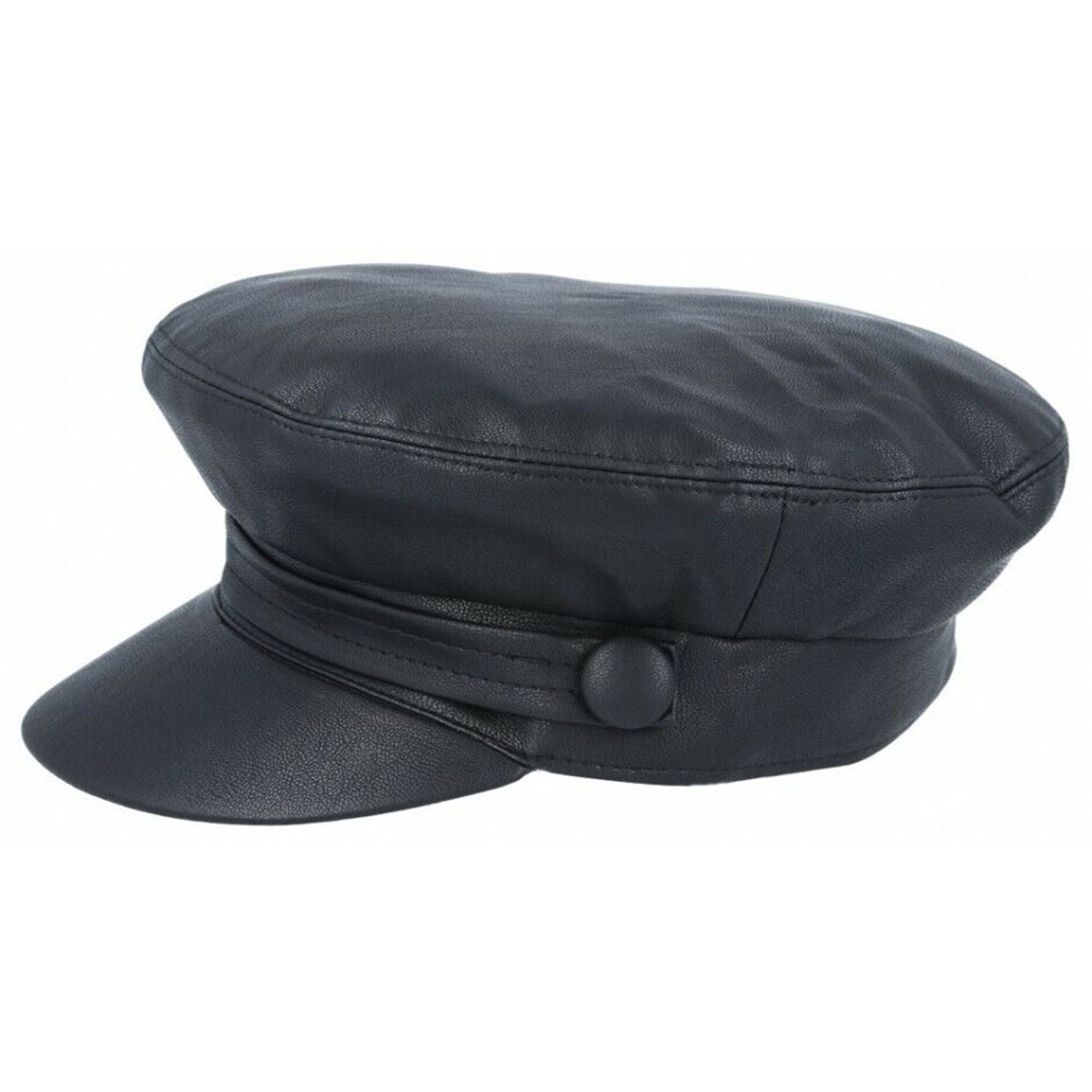 Fiddler Cap, Black, Leather, Fishermans Hat, Side View