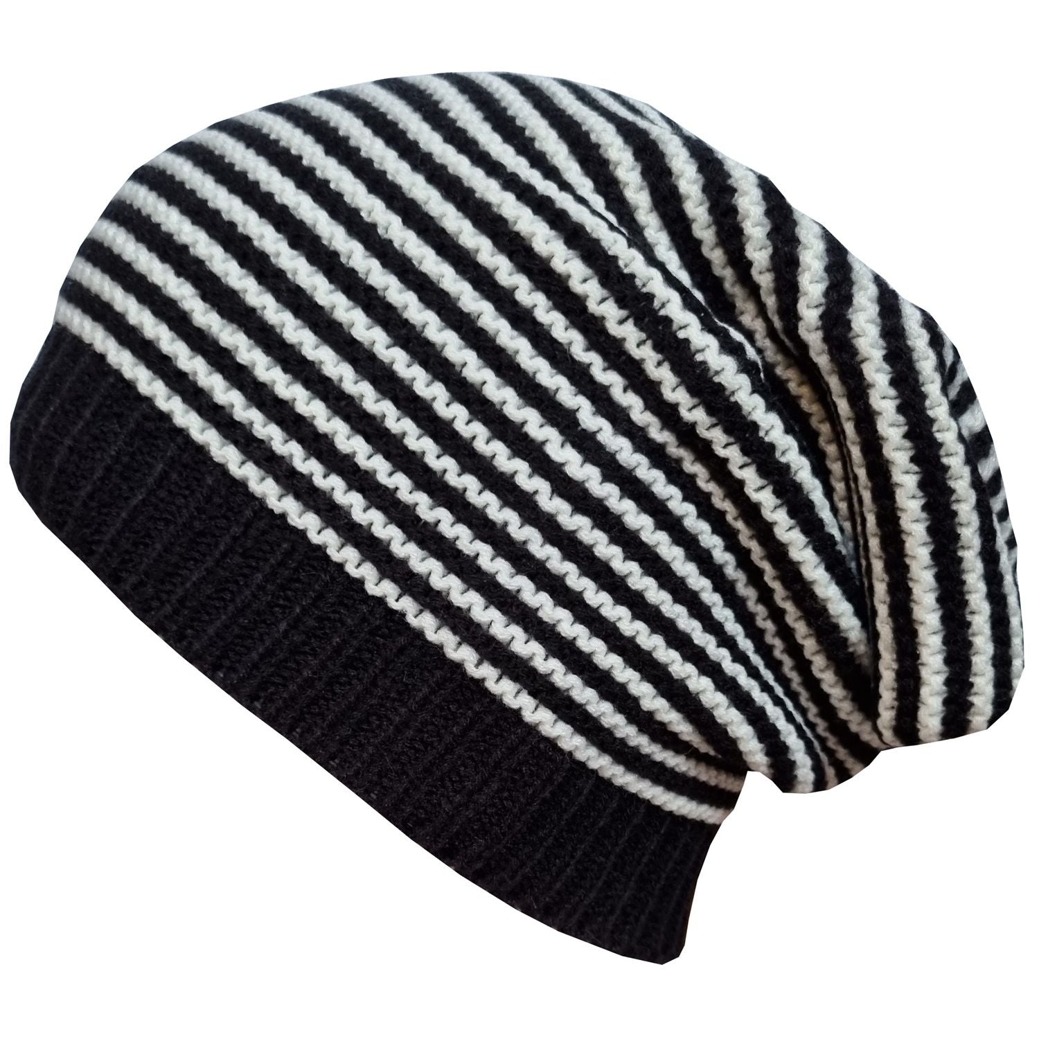 Beanie Hat, Black and White, Striped