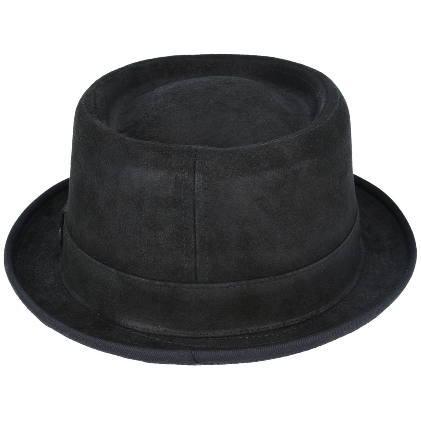 Pork Pie Hat, Black, Leather, Sheepskin, Rear View