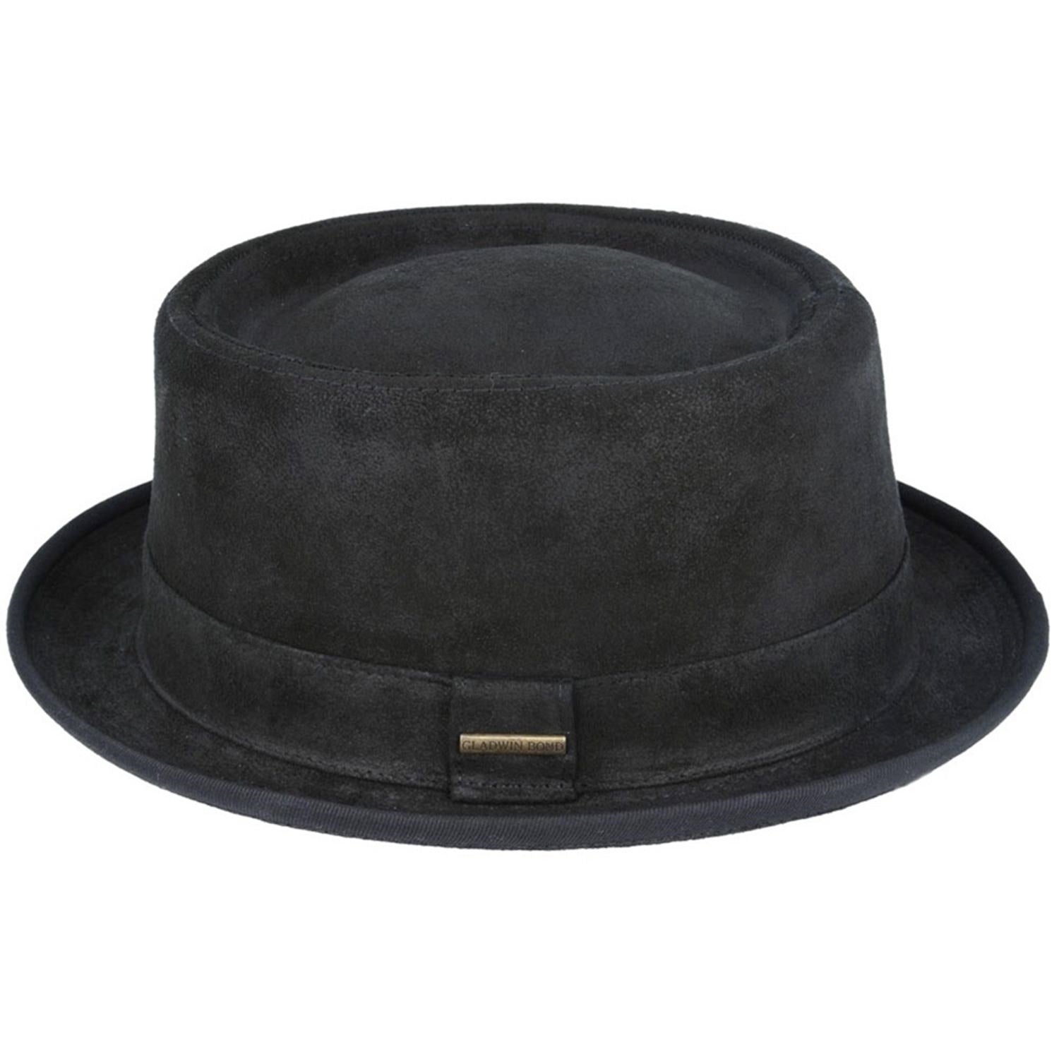 Pork Pie Hat, Black, Leather, Sheepskin, Side View