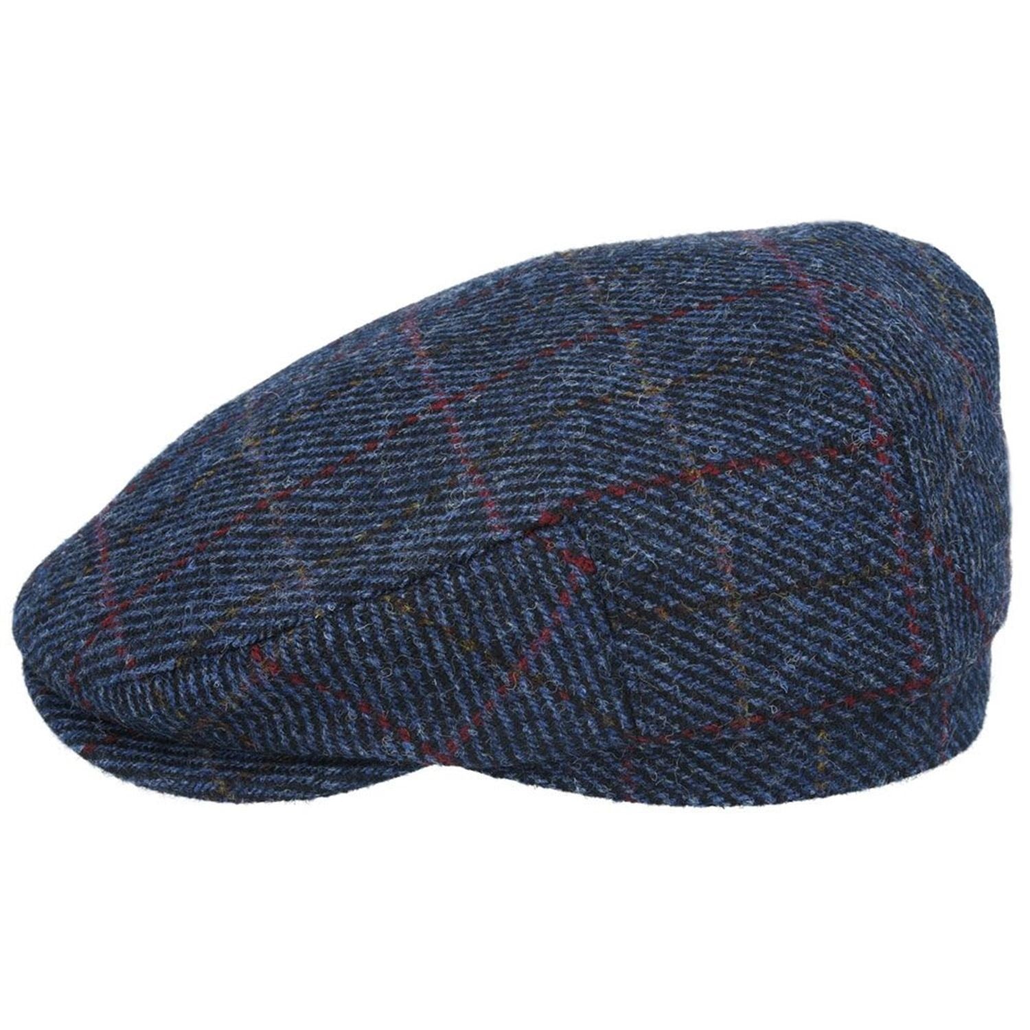 Flat Cap, Navy Blue, Harris Tweed, Check, Side View