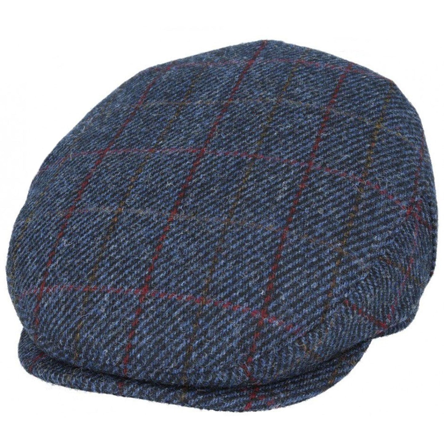 Flat Cap, Navy Blue, Harris Tweed, Check