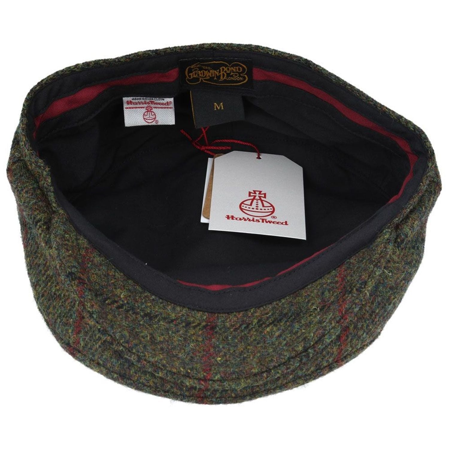 Flat Cap, Green, Harris Tweed, Check, Lining View