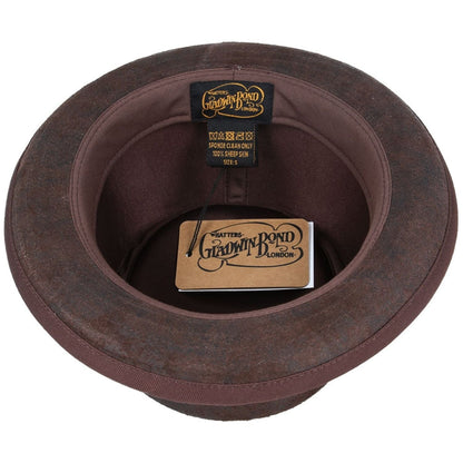 Pork Pie Hat, Brown, Leather, Sheepskin, Lining View