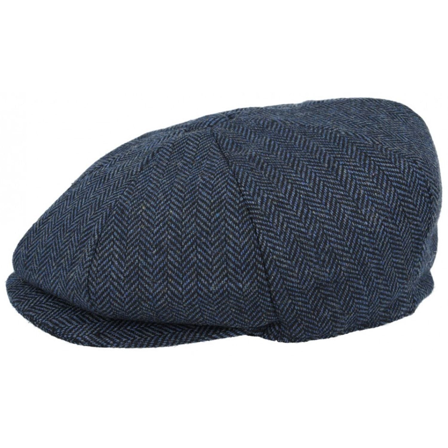 Newsboy Cap, Blue, Herringbone, Side View