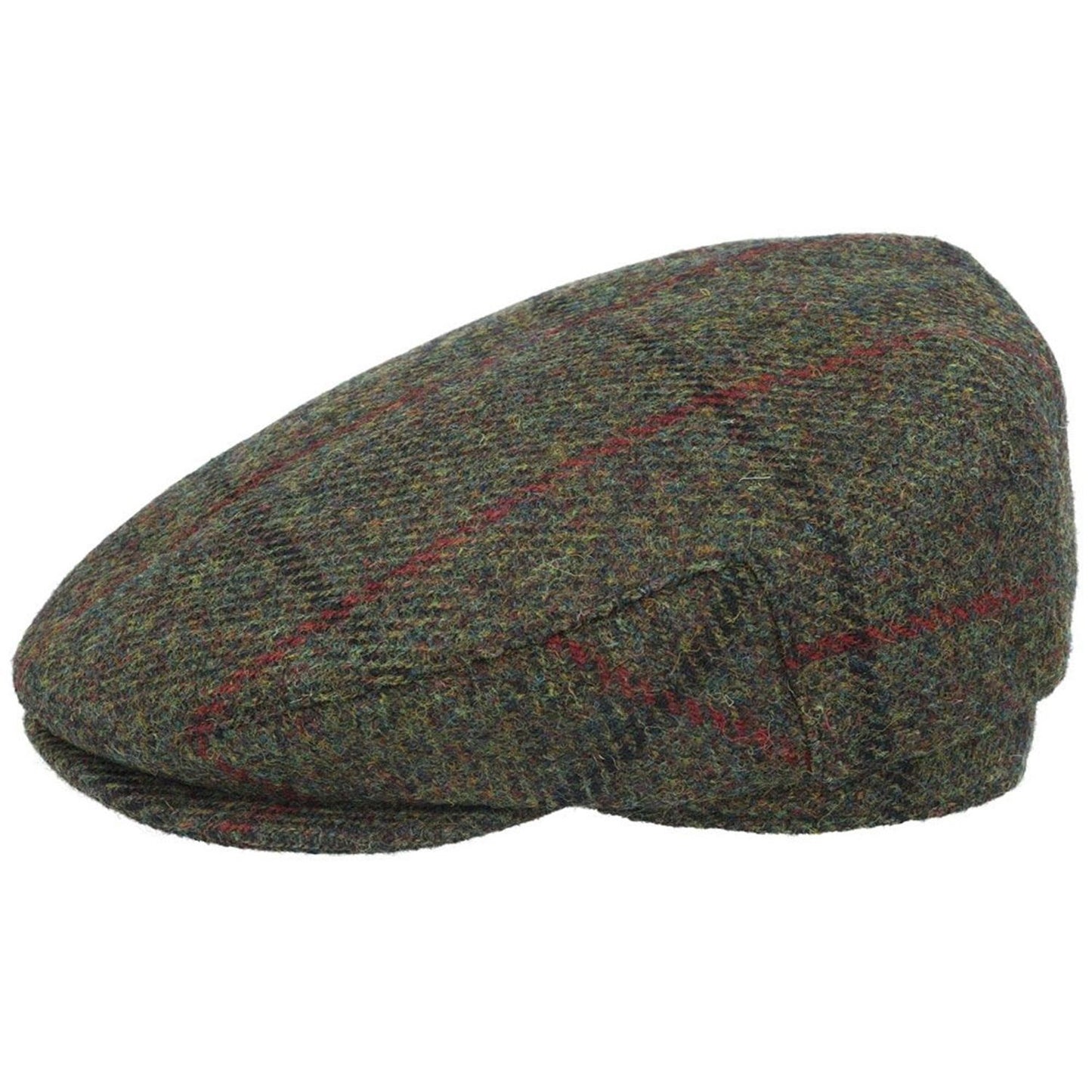 Flat Cap, Green, Harris Tweed, Check, Side View