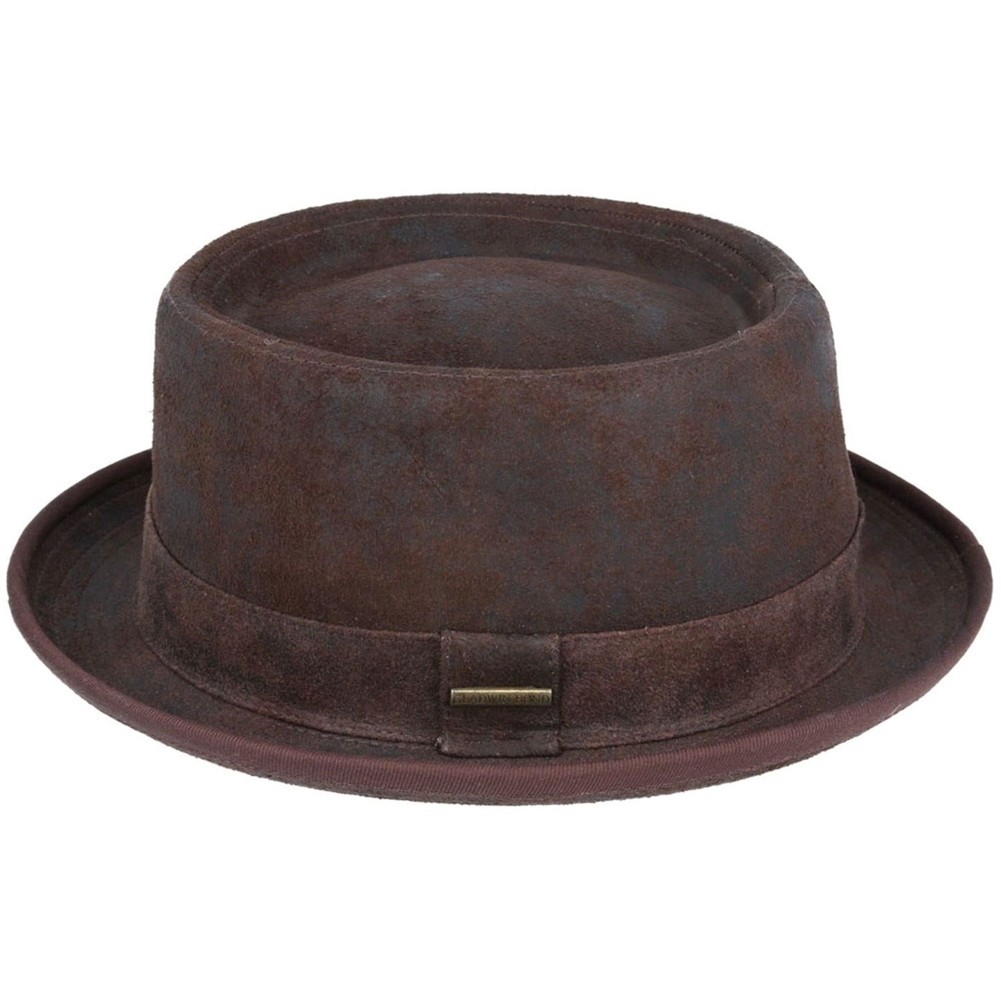 Pork Pie Hat, Brown, Leather, Sheepskin, Side View