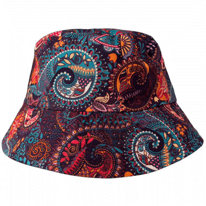 Bucket Hat In Multicolour Paisley - 100% Cotton Reversible Sun Hat