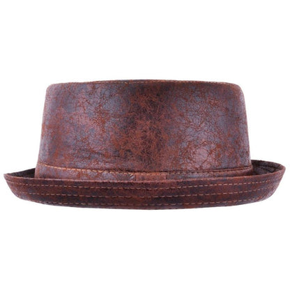 Pork Pie Hat, Brown, Vintage, Leather Look, Side View