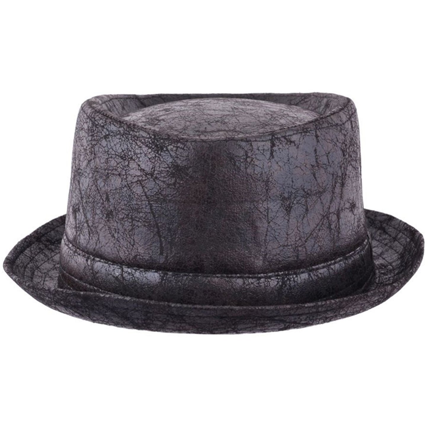 Pork Pie Hat, Black, Vintage, Leather Look, Front View