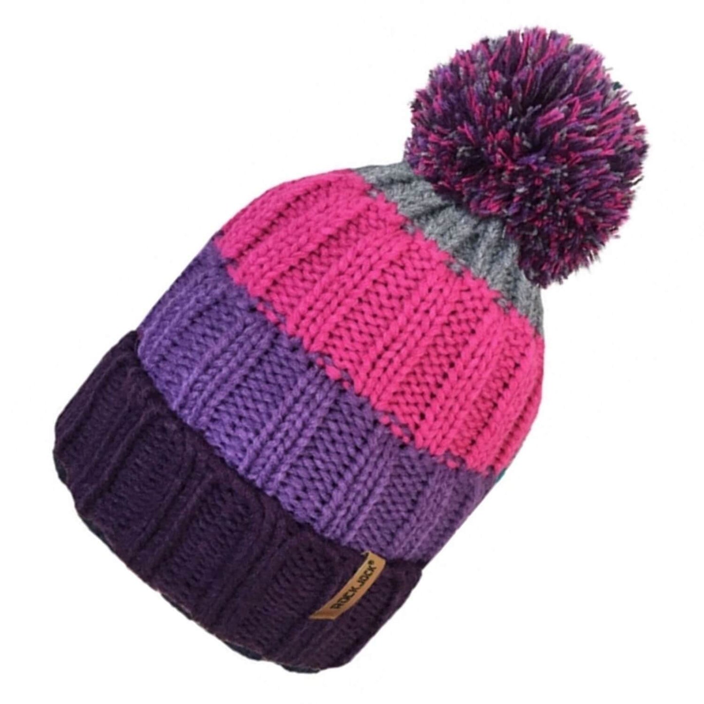 Beanie Hat, Pink Striped, pom pom