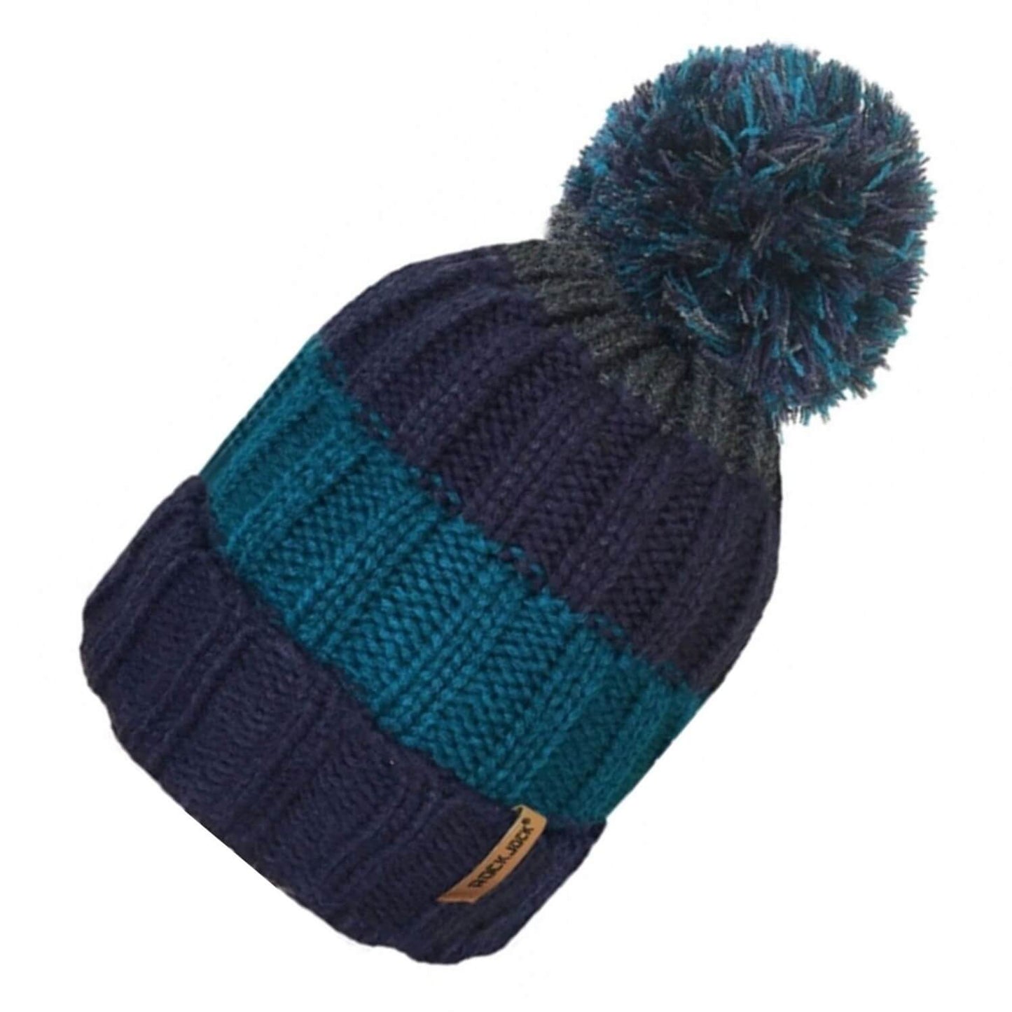 Beanie Hat, Teal green, Striped, pom pom