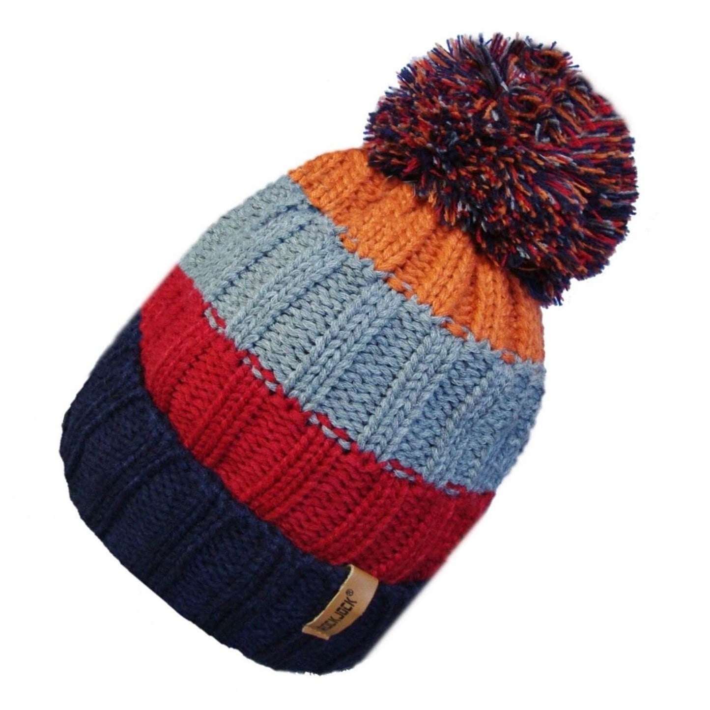 Beanie Hat, Orange, striped, pom pom