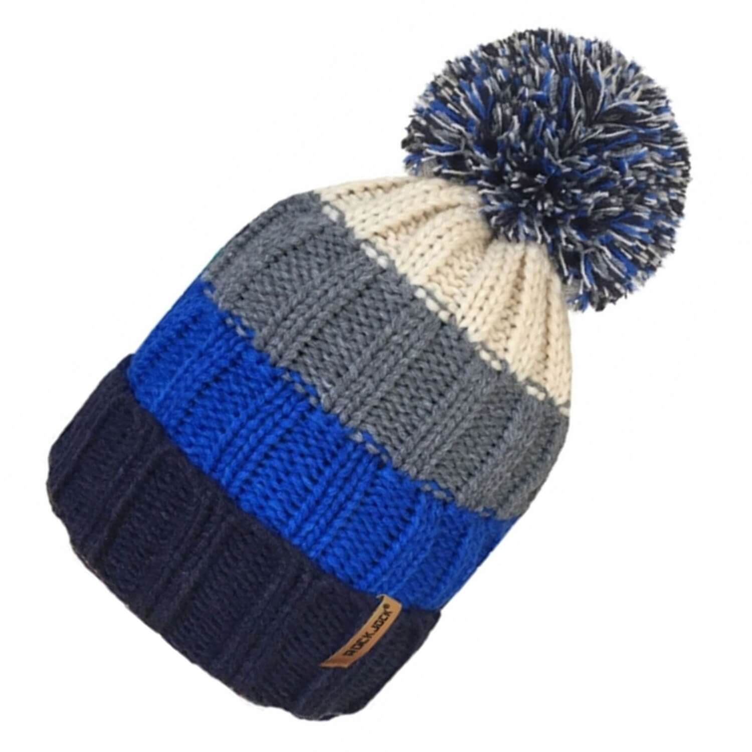 Beanie Hat, Blue, Striped, pom pom