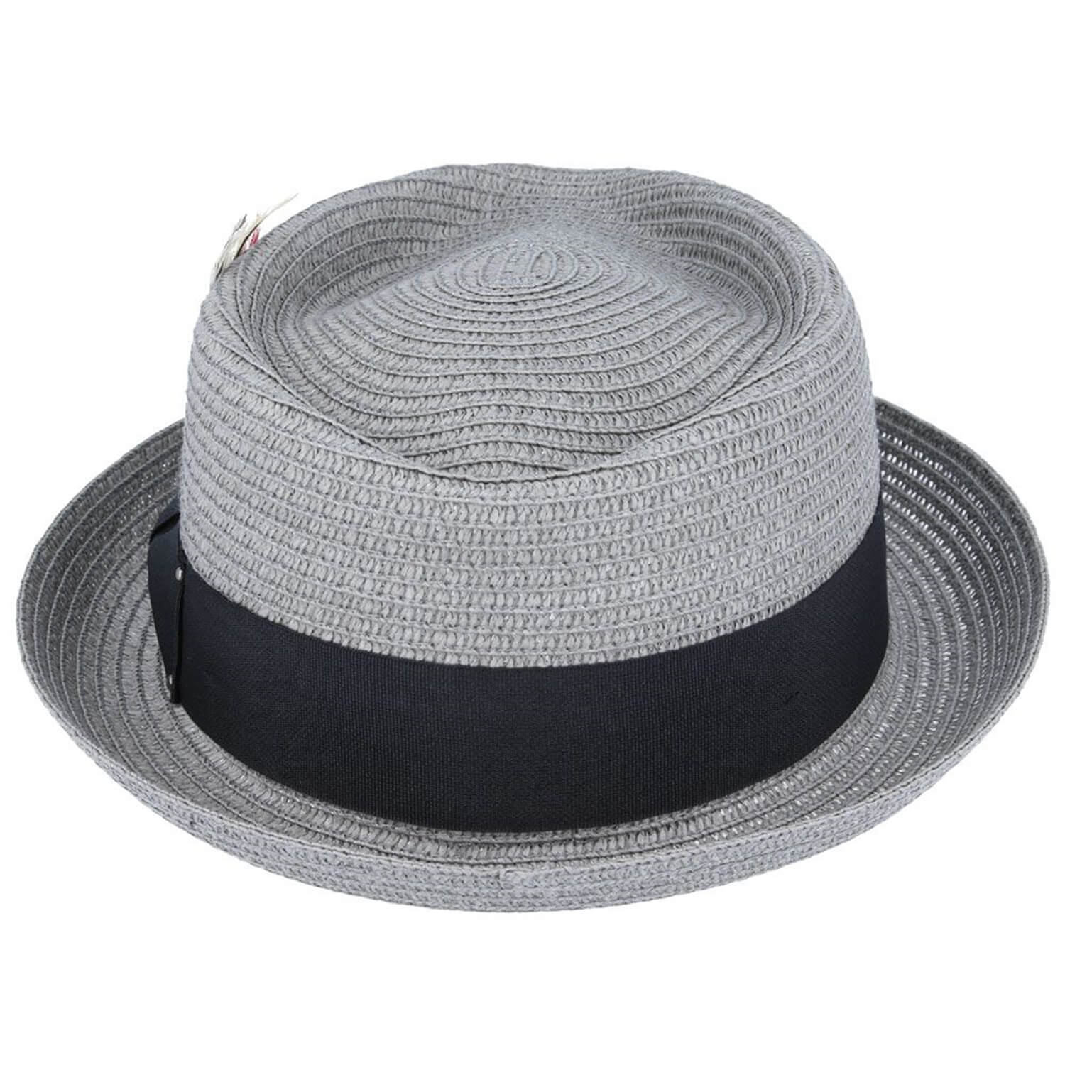 Pork Pie Hat, Grey, Straw Sun Hat, Rear View