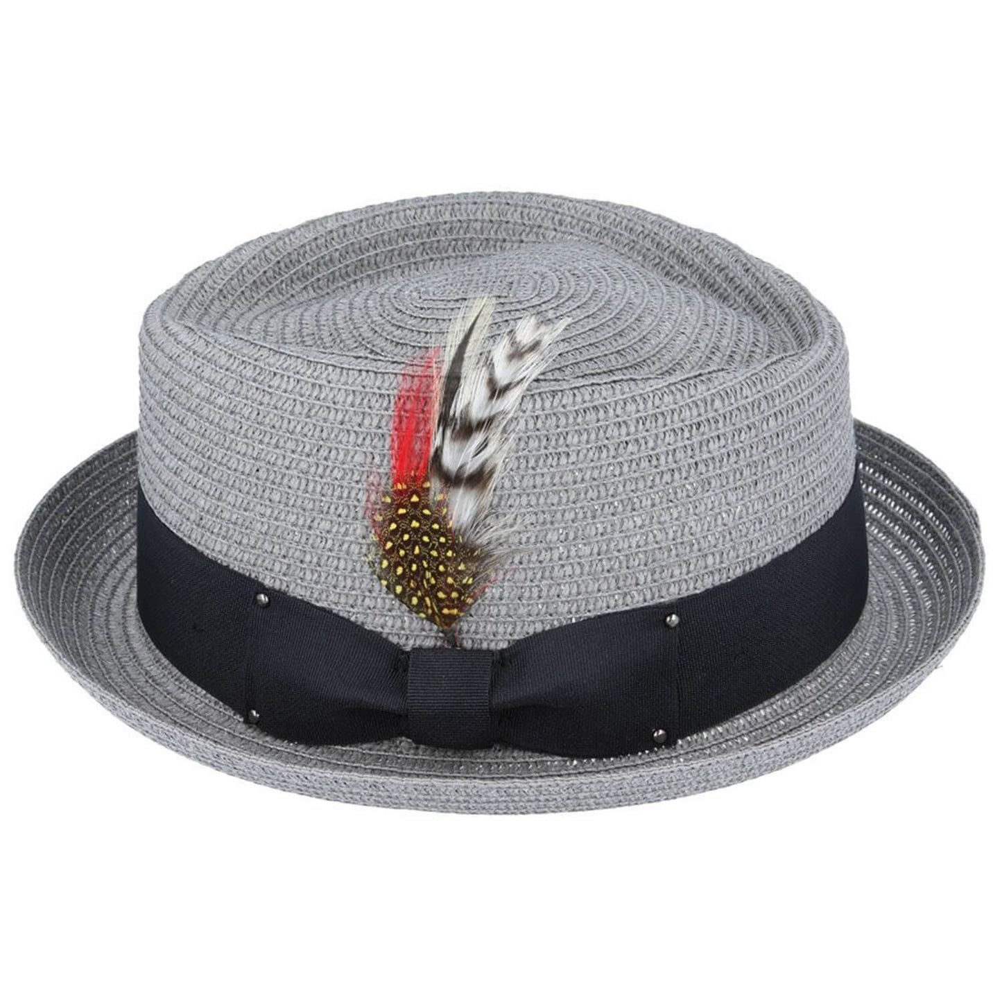 Pork Pie Hat, Grey, Straw Sun Hat, Side View