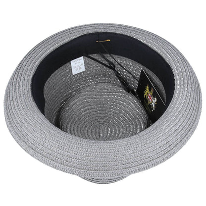 Pork Pie Hat, Grey, Straw Sun Hat, Lining View