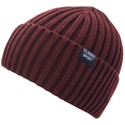 Cuffed Beanie, Burgundy, Ribbed Knit